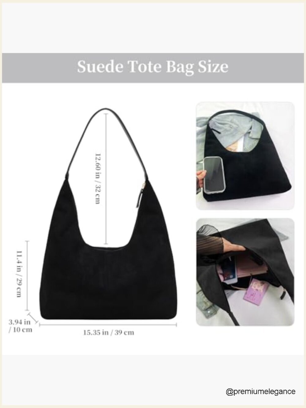 Faux Suede Tote Bag with Magnetic Closure, Large Capacity Shoulder Bag for Work - Picture 4 of 7